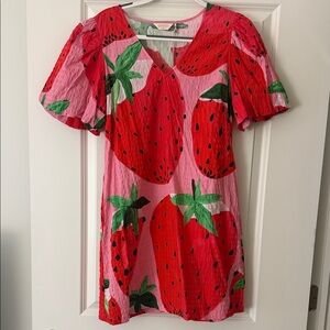 Gorman Green Strawberry Print Dress Women's size 6. NEW